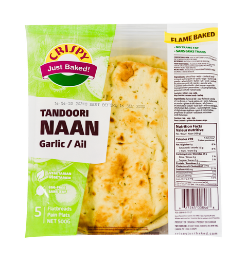 Crispy Traditional Style Garlic Naan, 5 Naans, 500g